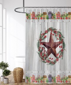 Rustic Texas Star Shower Curtain with Country Farmhouse and Wooden Plank Barn Decor for Primitive Bathroom Design