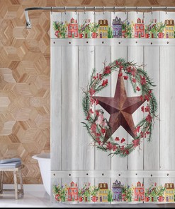 Rustic Texas Star Shower Curtain with Country Farmhouse and Wooden Plank Barn Decor for Primitive Bathroom Design