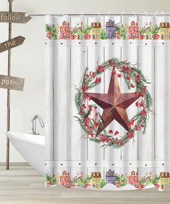 Rustic Texas Star Shower Curtain with Country Farmhouse and Wooden Plank Barn Decor for Primitive Bathroom Design