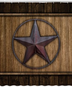 Rustic Texas Star Wooden Shower Curtain, Barn Country Farmhouse Bathroom Decor