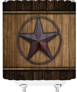 Rustic Texas Star Wooden Shower Curtain, Barn Country Farmhouse Bathroom Decor