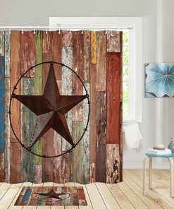 Rustic Texas Star on Wall Shower Curtain, Southwest Bathroom Decor with Waterproof Fabric
