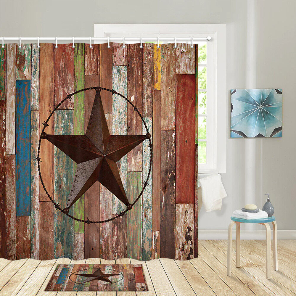 Rustic Texas Star on Wall Shower Curtain, Southwest Bathroom Decor with Waterproof Fabric