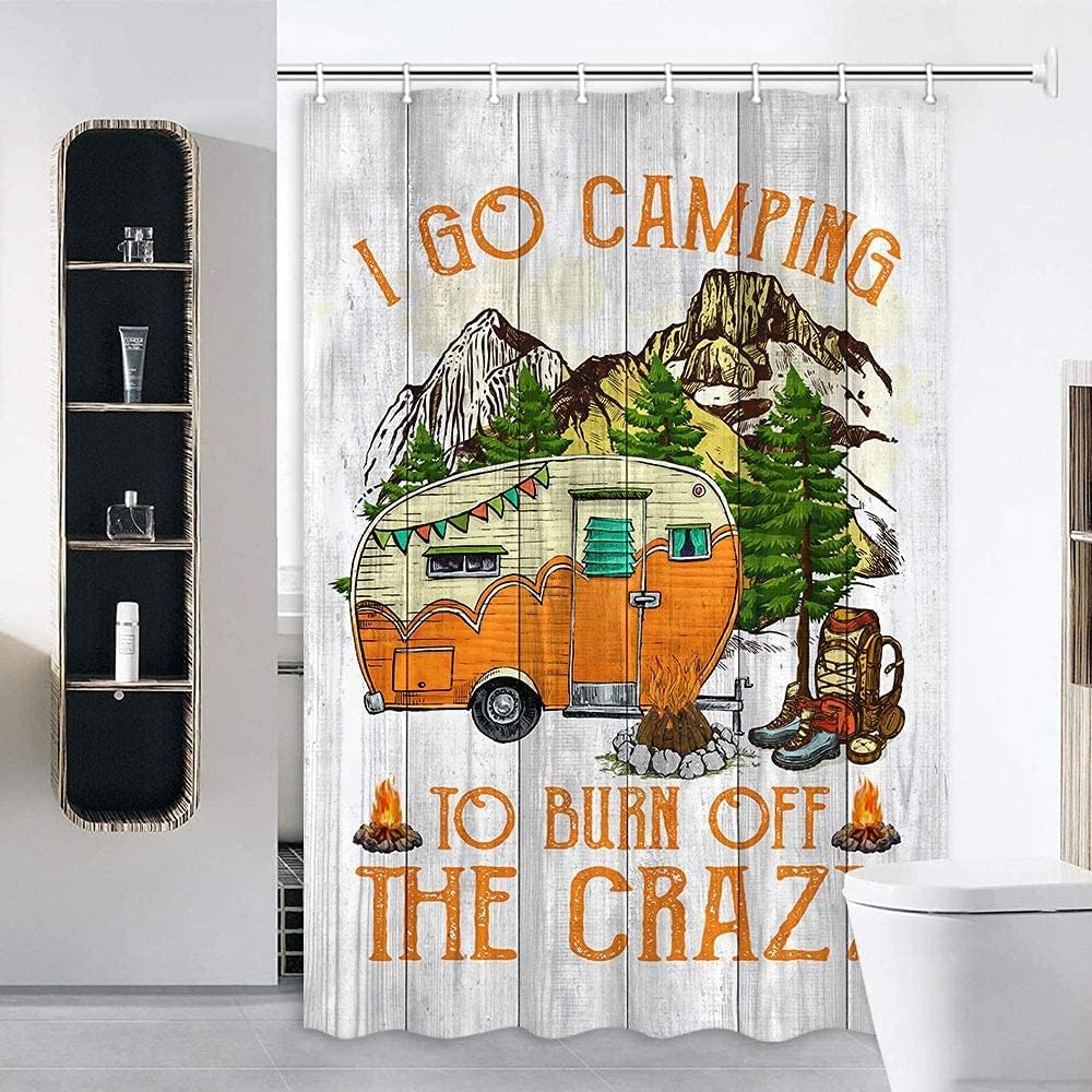 Rustic Trailers and Mountain Pine Trees RV Shower Curtain for Camper Bathroom