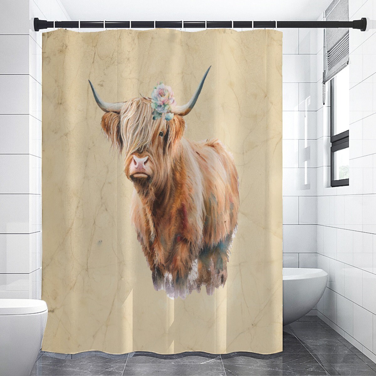 Rustic Vintage Background Highland Cow Farmhouse Style Shower Curtain - Available Now!