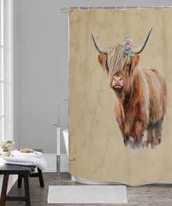 Rustic Vintage Background Highland Cow Farmhouse Style Shower Curtain - Available Now!