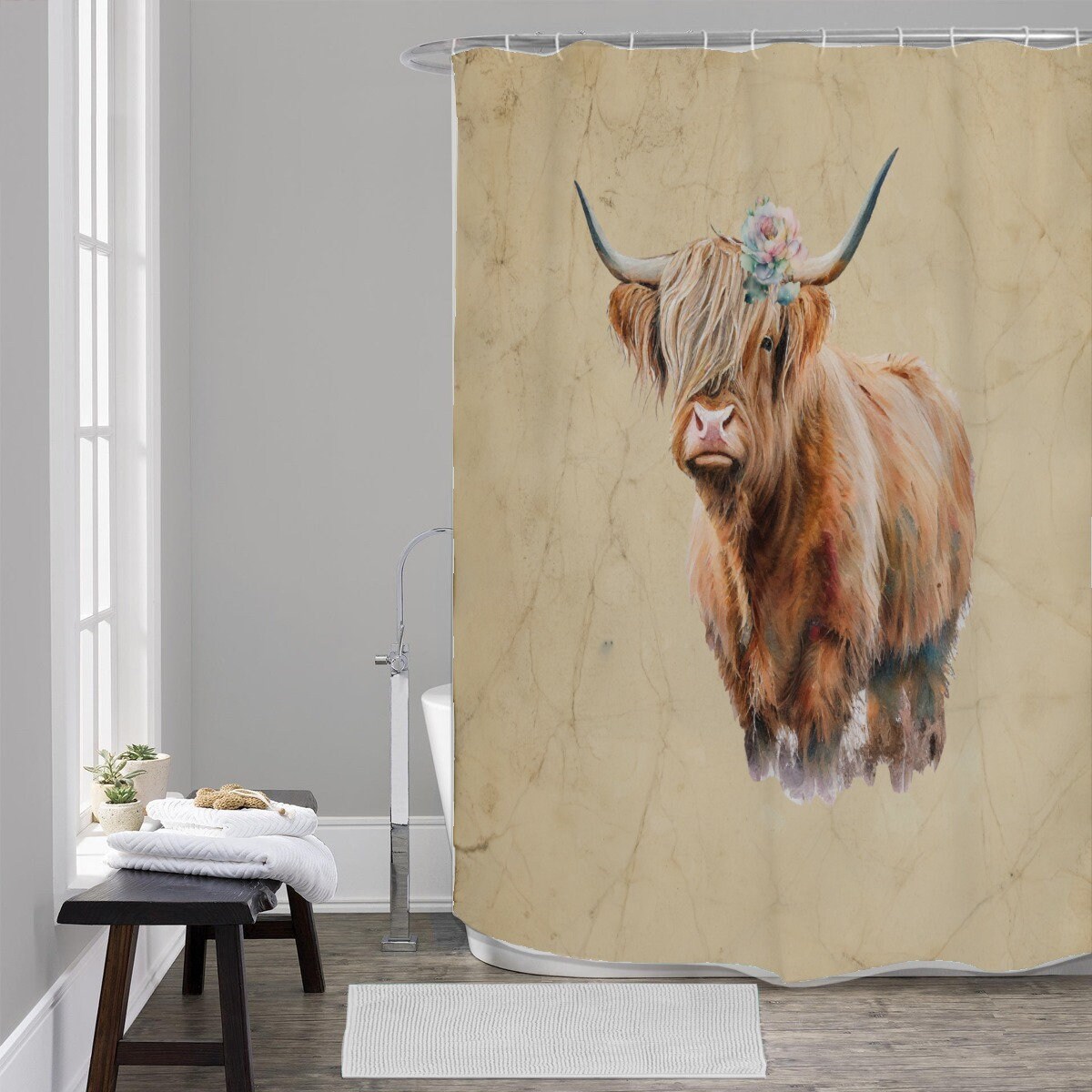 Rustic Vintage Background Highland Cow Farmhouse Style Shower Curtain - Available Now!
