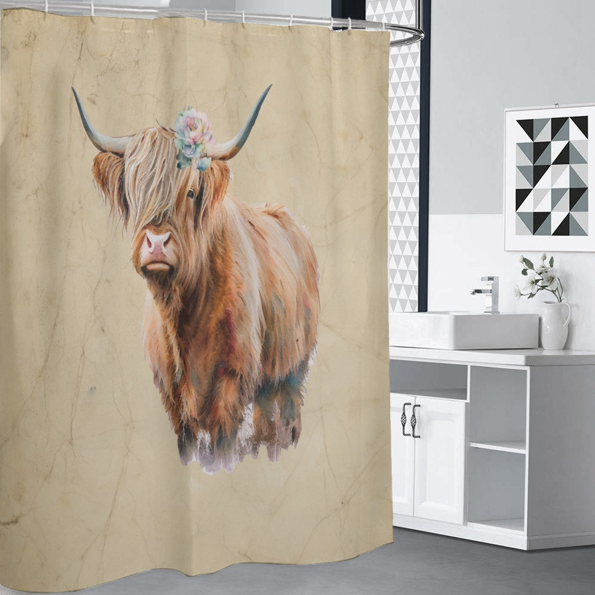 Rustic Vintage Background Highland Cow Farmhouse Style Shower Curtain - Available Now!