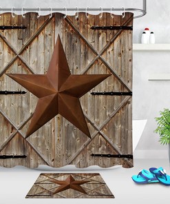 Rustic Vintage Shower Curtain - Barn Door and Star Bathroom Accessory with Western Flair