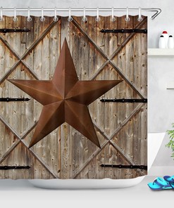 Rustic Vintage Shower Curtain - Barn Door and Star Bathroom Accessory with Western Flair