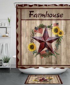 Rustic Vintage Texas Star Flower Farmhouse Barn Door Shower Curtain For Bathroom Decor