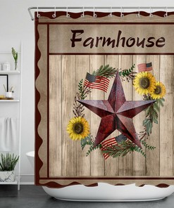 Rustic Vintage Texas Star Flower Farmhouse Barn Door Shower Curtain For Bathroom Decor