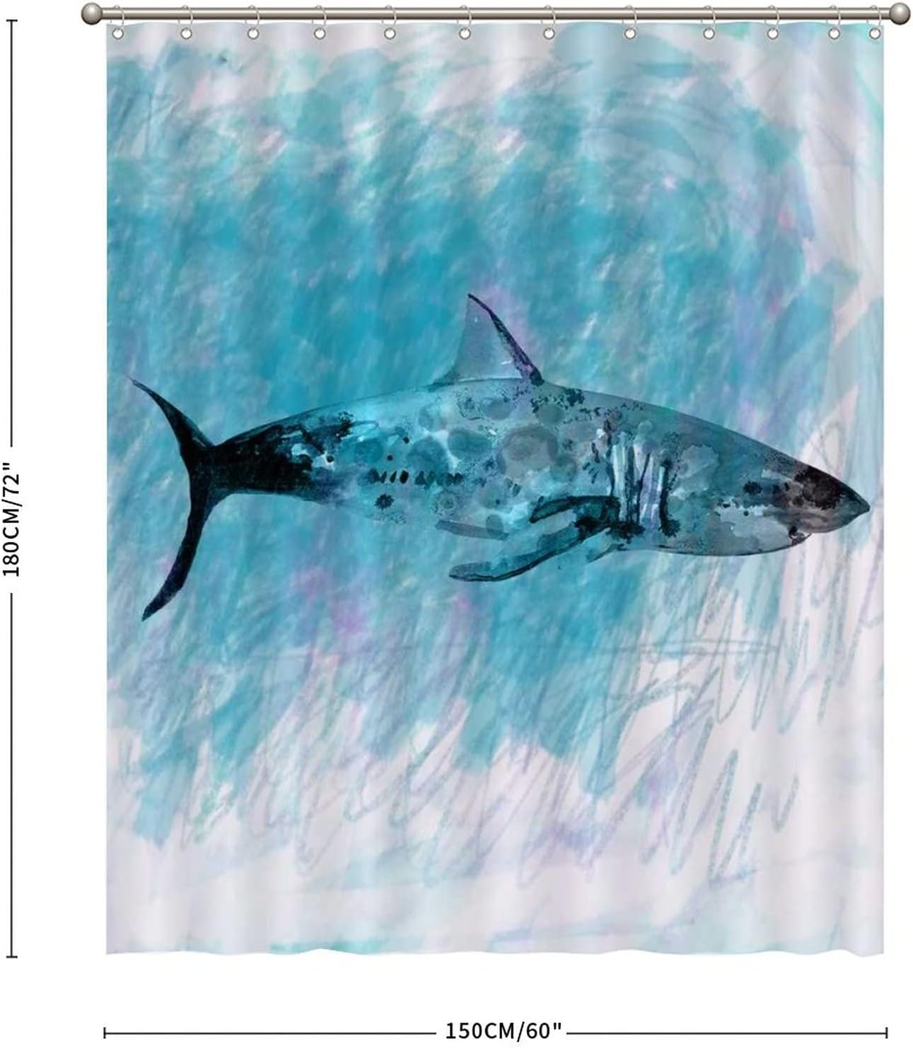 Rustic Washable Shower Curtain Decorative For Bathroom Bathtub, Marine Theme Marine Life Shark Blue Background