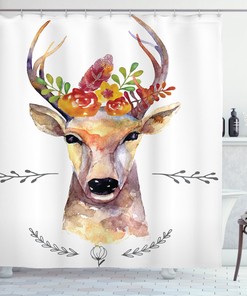 Rustic Watercolor Deer Print Indie Shower Curtain for Bathroom by Ikfashoni