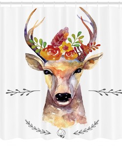 Rustic Watercolor Deer Print Indie Shower Curtain for Bathroom by Ikfashoni