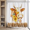 Rustic Watercolor Farm Animal Shower Curtain with Funny Cow and Sunflower Flower on Wood Board