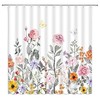 Rustic Watercolor Floral Butterfly Shower Curtain, Spring Bathroom Decor with Pink Flowers