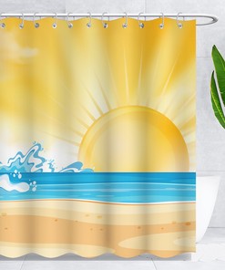 Rustic Watercolor Sunset Sunrise Shower Curtain - Modern Bathroom Curtain with Stylish Artwork, Waterproof Fabric