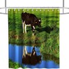 Rustic Watercolour Funny Cow Nature Restroom Shower Curtain Waterproof Washable Black Green