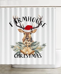 Rustic Waterproof Fabric Shower Curtain With Wildlife Animal Deer For Farmhouse Christmas 
