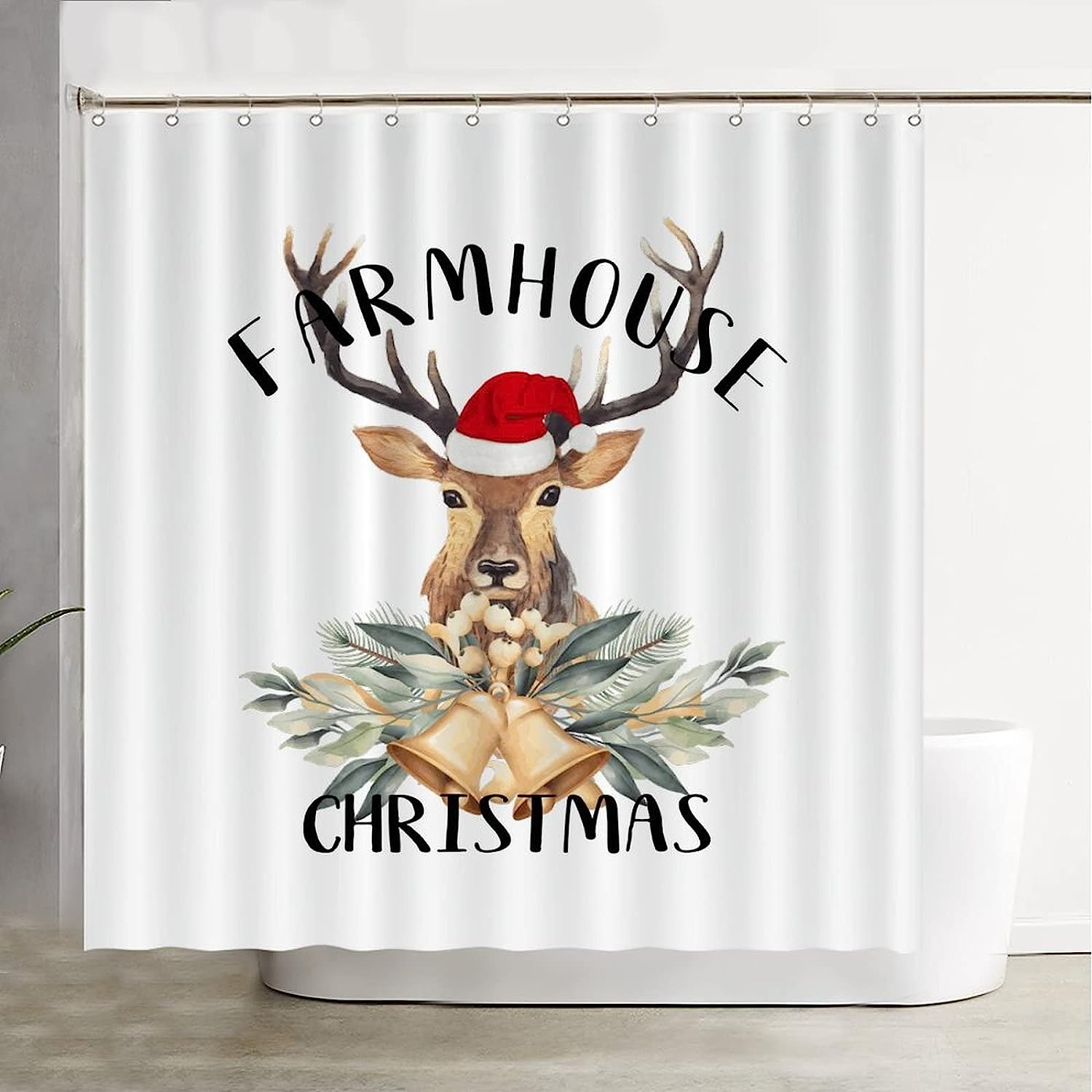 Rustic Waterproof Fabric Shower Curtain With Wildlife Animal Deer For Farmhouse Christmas