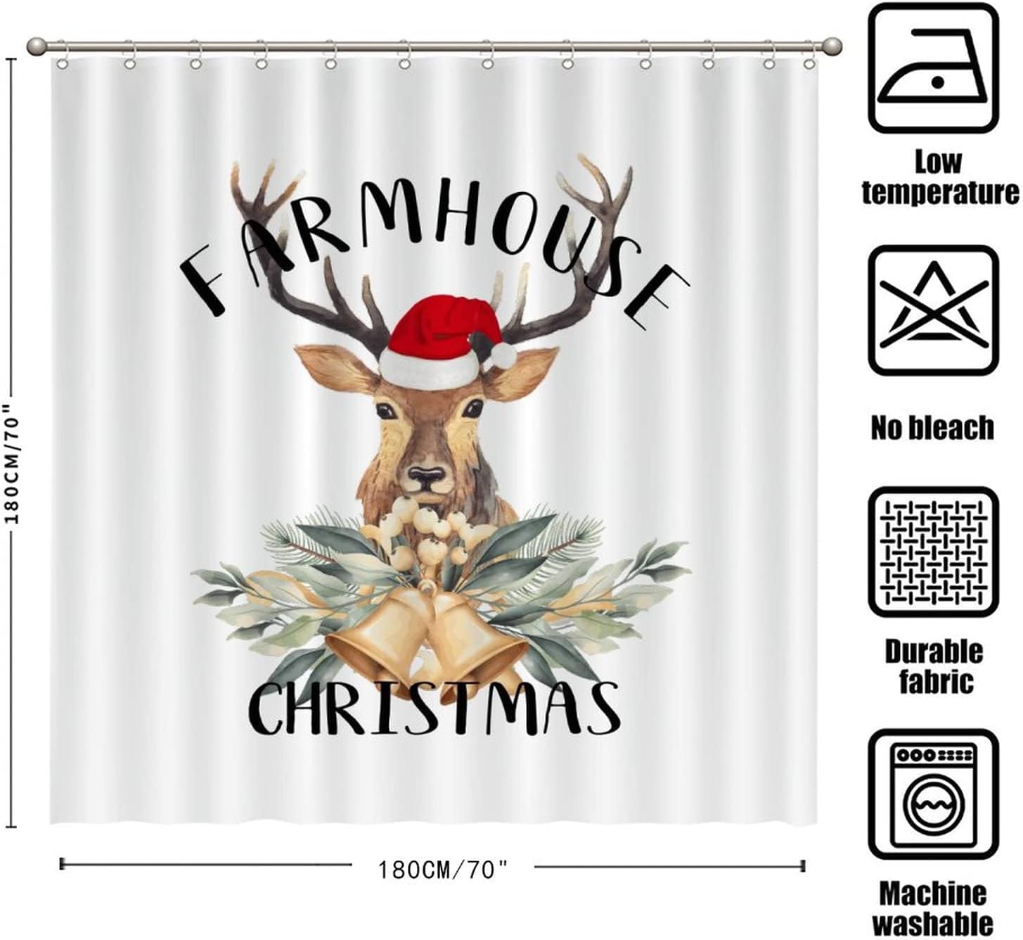 Rustic Waterproof Fabric Shower Curtain With Wildlife Animal Deer For Farmhouse Christmas