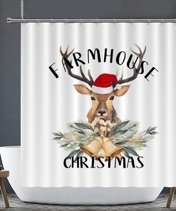 Rustic Waterproof Fabric Shower Curtain With Wildlife Animal Deer For Farmhouse Christmas