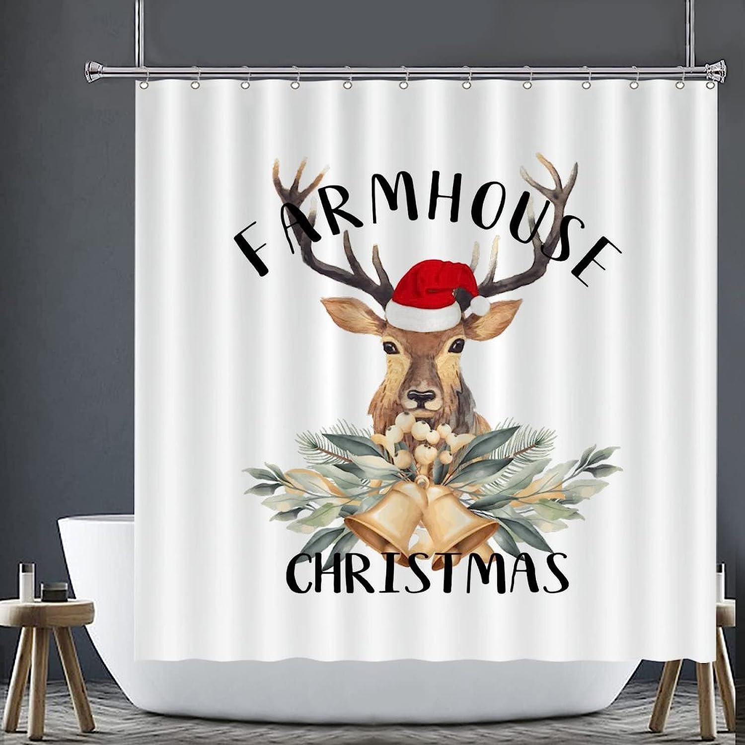 Rustic Waterproof Fabric Shower Curtain With Wildlife Animal Deer For Farmhouse Christmas