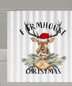 Rustic Waterproof Fabric Shower Curtain With Wildlife Animal Deer For Farmhouse Christmas