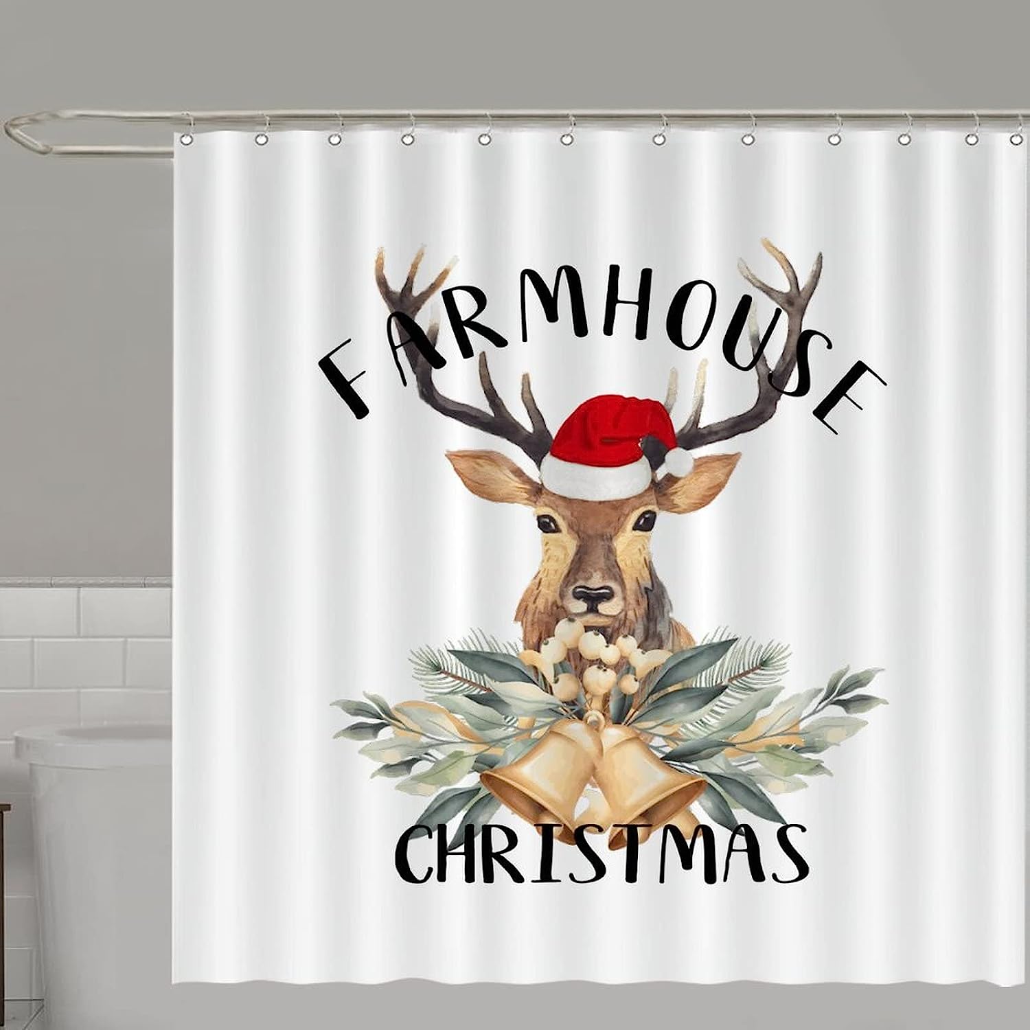 Rustic Waterproof Fabric Shower Curtain With Wildlife Animal Deer For Farmhouse Christmas