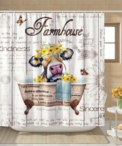 Rustic Waterproof Farmhouse Shower Curtain With Pastoral Cow For Bathroom