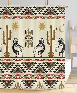 Rustic Western Boho Shower Curtain with Southwestern Native American and Tribal Prints