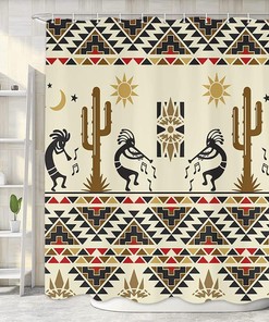 Rustic Western Boho Shower Curtain with Southwestern Native American and Tribal Prints