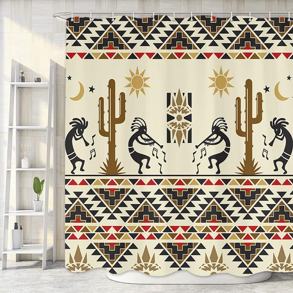 Rustic Western Boho Shower Curtain with Southwestern Native American and Tribal Prints