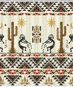 Rustic Western Boho Shower Curtain with Southwestern Native American and Tribal Prints