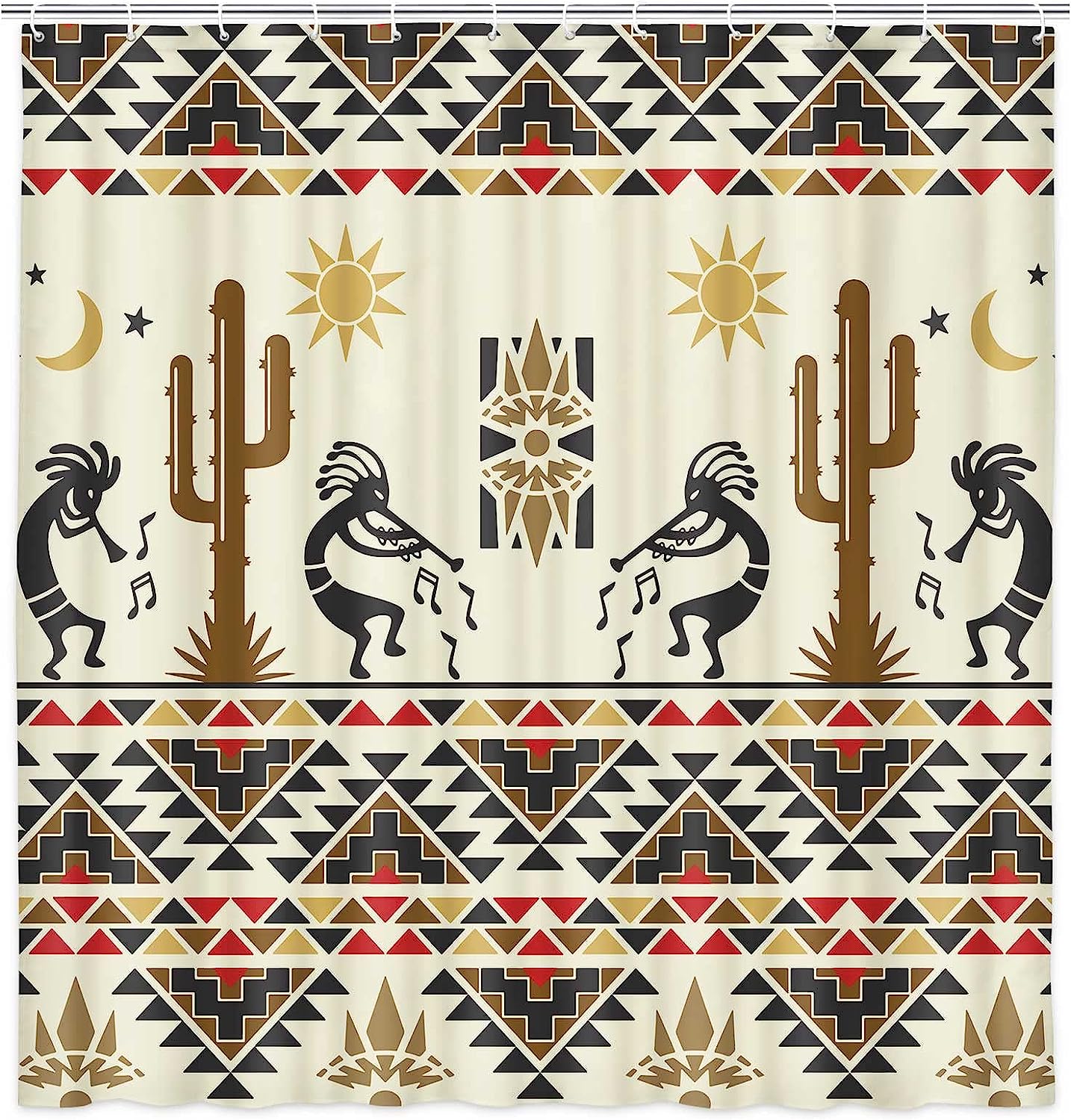 Rustic Western Boho Shower Curtain with Southwestern Native American and Tribal Prints