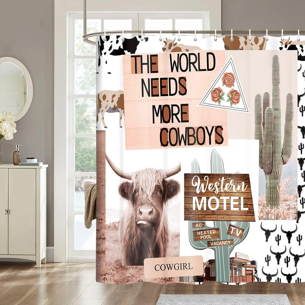 Rustic Western Desert Cactus and Farm Animal Farmhouse Shower Curtain