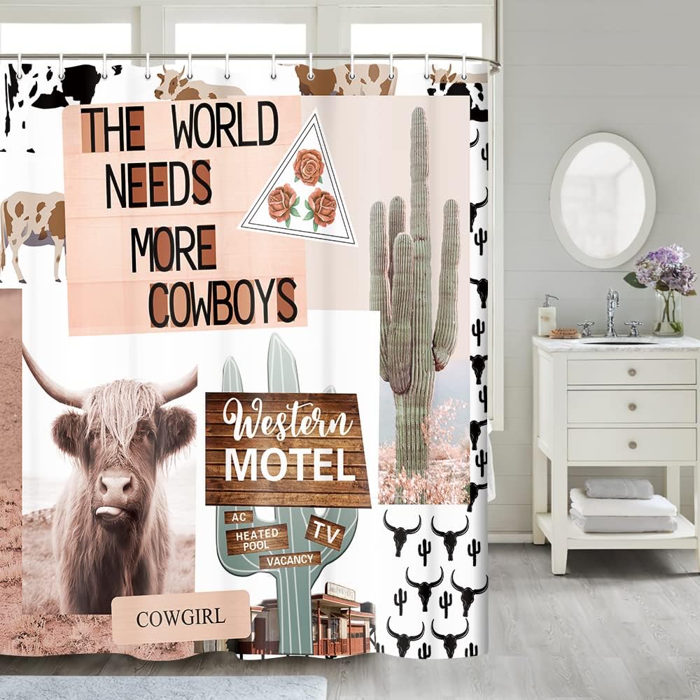 Rustic Western Desert Cactus and Farm Animal Farmhouse Shower Curtain
