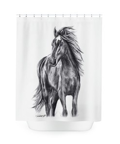 Rustic Western Theme Shower Curtain with Wild Horse Riding Artwork 