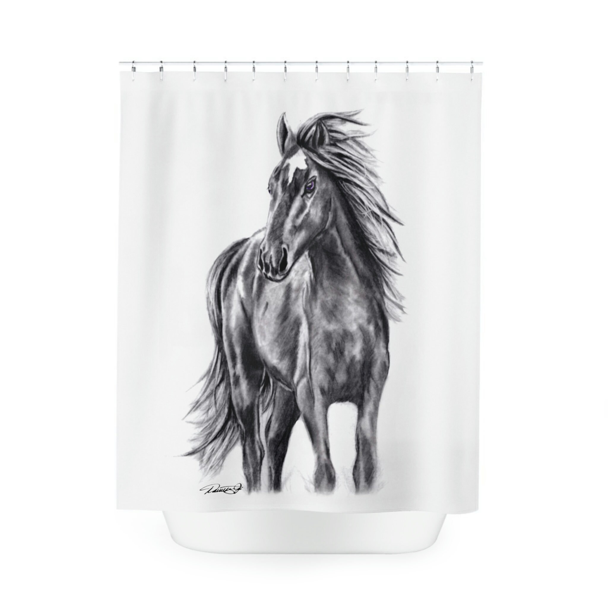 Rustic Western Theme Shower Curtain with Wild Horse Riding Artwork