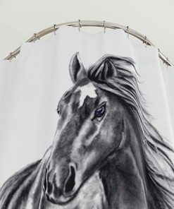 Rustic Western Theme Shower Curtain with Wild Horse Riding Artwork