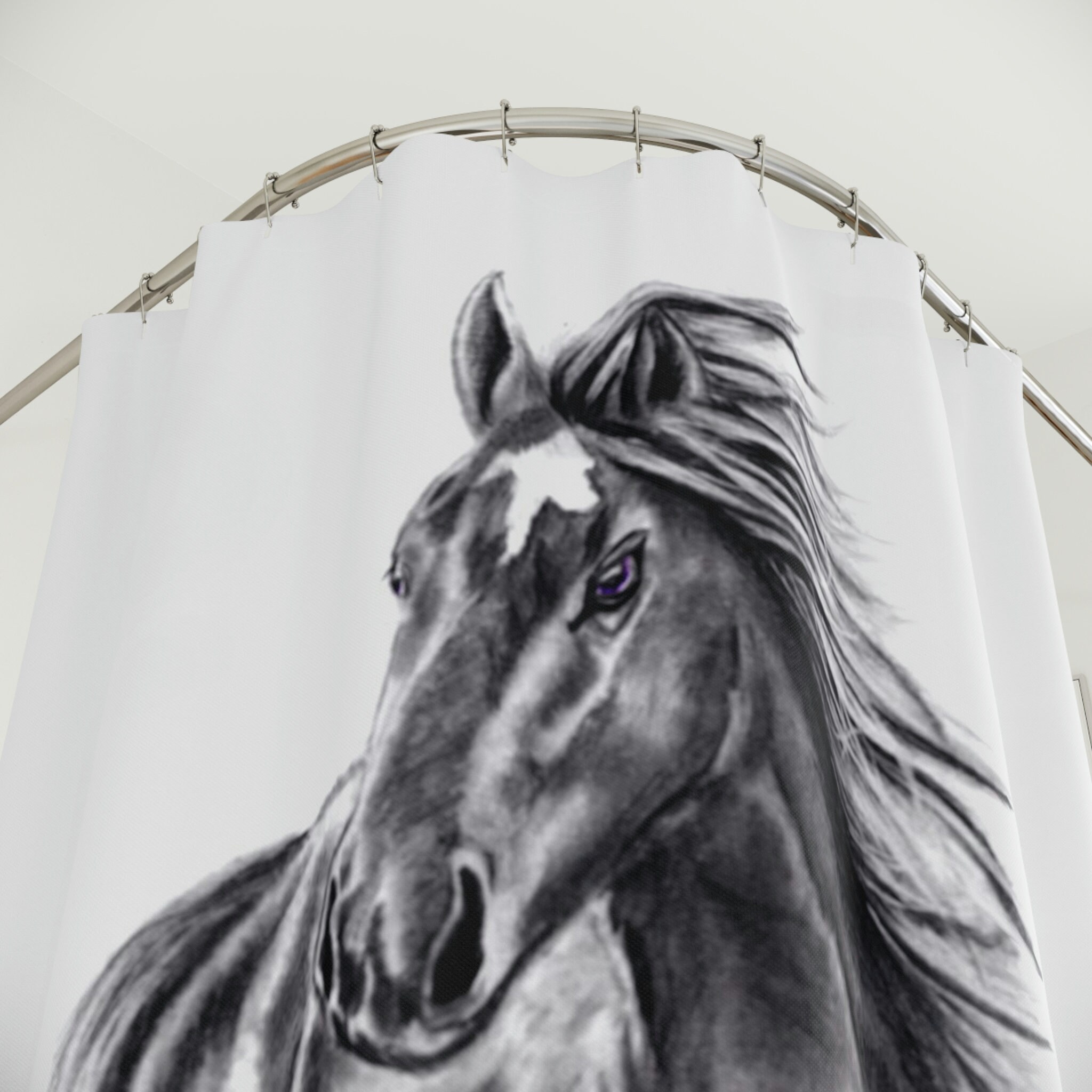 Rustic Western Theme Shower Curtain with Wild Horse Riding Artwork