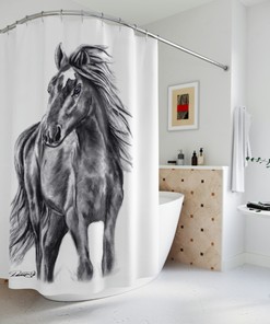 Rustic Western Theme Shower Curtain with Wild Horse Riding Artwork