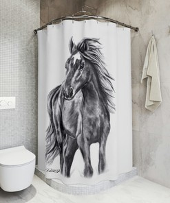Rustic Western Theme Shower Curtain with Wild Horse Riding Artwork