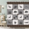 Rustic Wild Animal Woodland Shower Curtain With Deer Bear Design - Wild Life Gray Brown Bathroom