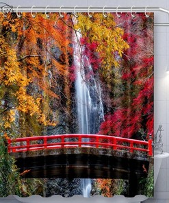 Rustic Windows Japanese Garden Shower Curtain with Flowers and Plants for Bathroom Decor
