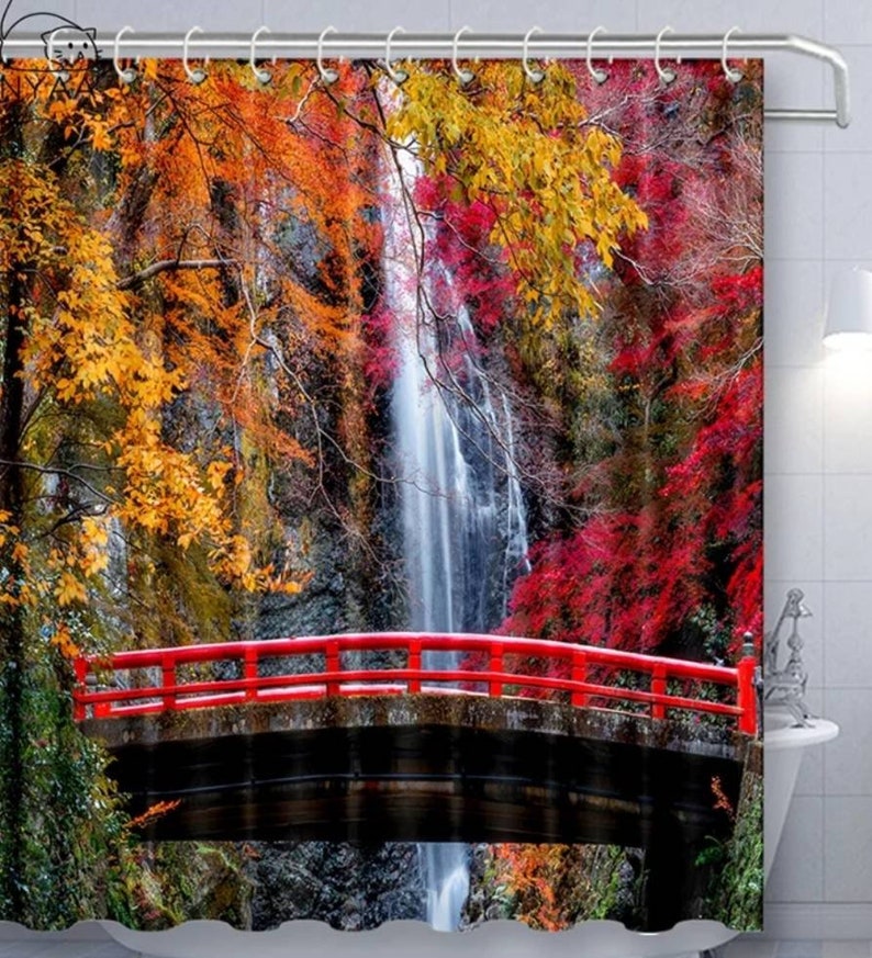 Rustic Windows Japanese Garden Shower Curtain with Flowers and Plants for Bathroom Decor