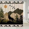 Rustic Wolf Cabin Shower Curtain for Girls and Adults, Wooden Plank and Giraffe Animal Print