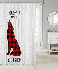 Rustic Wolf Hunting Shower Curtain for Boys and Adults, Geometric Grids and Retro Bright Print
