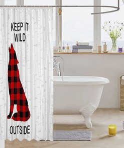 Rustic Wolf Hunting Shower Curtain for Boys and Adults, Geometric Grids and Retro Bright Print